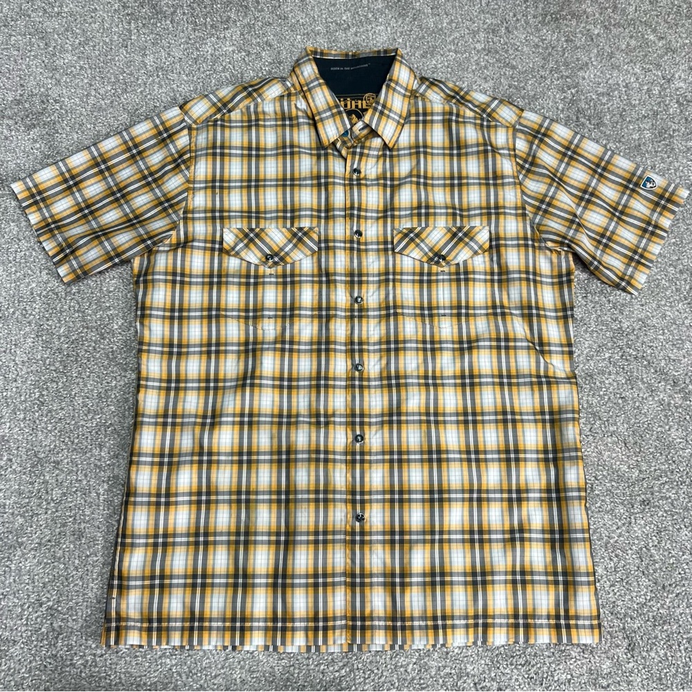 Kuhl Men's Yellow Plaid Short Sleeve Button Down Shirt
